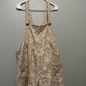 Pink Floral Embroidered Overalls